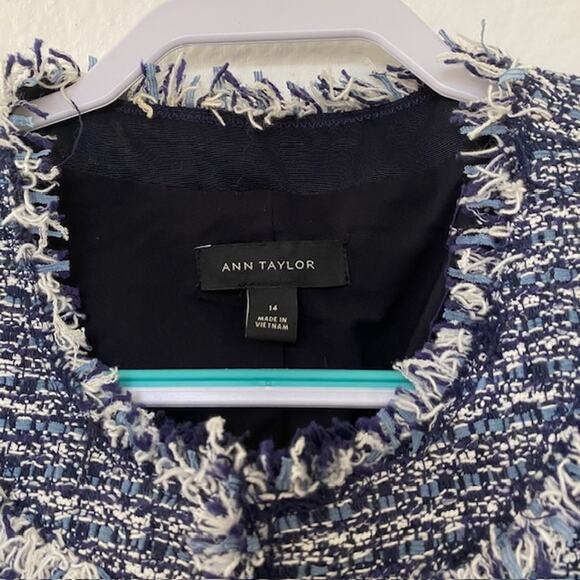 Ann Taylor Skirt Suit Tweed Blue & White Fringe Detail A-Line Skirt Women's 14 - Picture 4 of 13